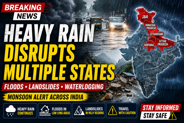India Weather Update showing heavy monsoon rain and flooding across multiple states