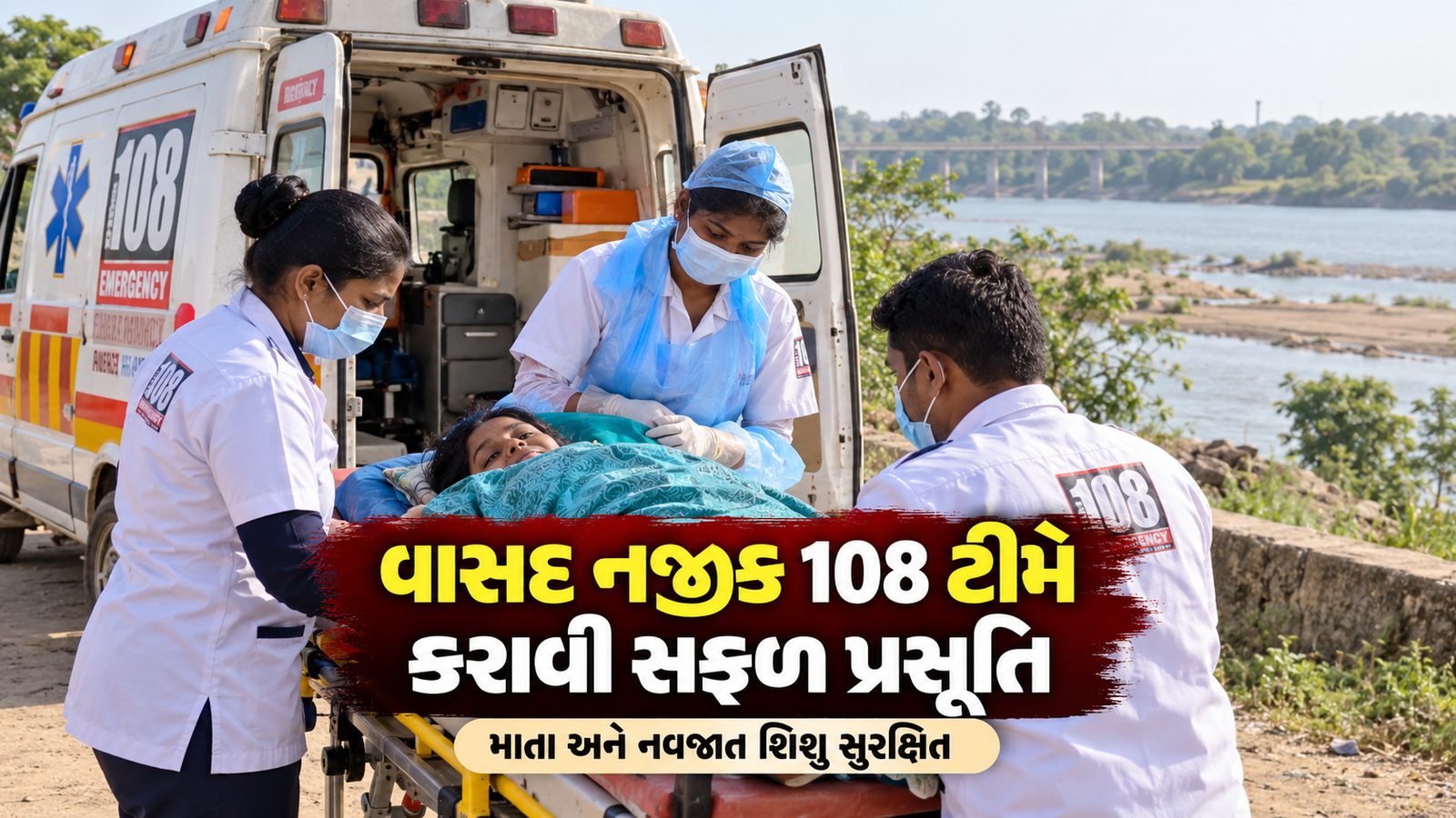 વાસદ 108 એમ્બ્યુલન્સે મહીસાગર નદીના પટમાં કરાવી સફળ પ્રસૂતિ