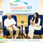 Gujarat Chief Minister Bhupendra Patel at a Mumbai meeting during the Vibrant Gujarat Summit 2027 roadshow