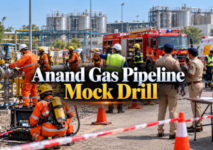Anand Gas Pipeline Mock Drill with emergency response teams near an Amul gas pipeline