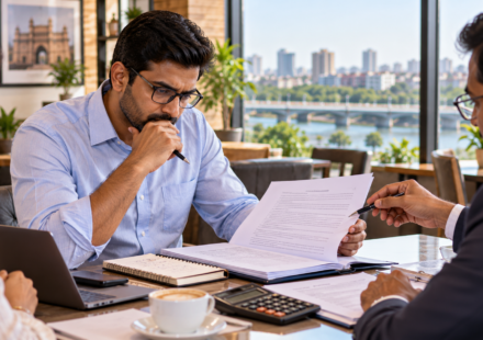 Investor reviewing a food franchise agreement before signing in Ahmedabad