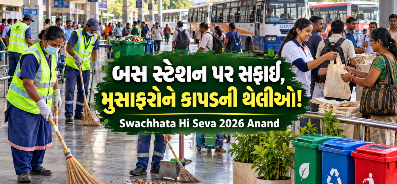 Swachhata Hi Seva 2026 Anand cleanliness drive at bus station