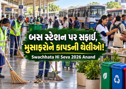 Swachhata Hi Seva 2026 Anand cleanliness drive at bus station