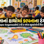 Children participating in Tarapur Anganwadi drawing competition